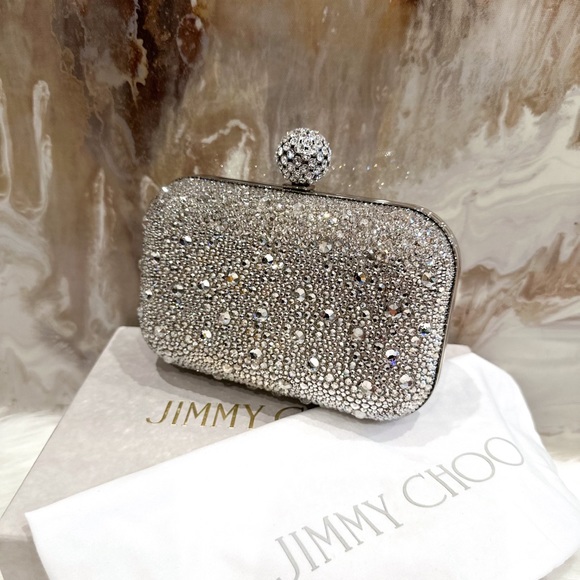 $3k Jimmy Choo Silver Crystal Embellished Cloud Hox Clutch Bag - Picture 3 of 11